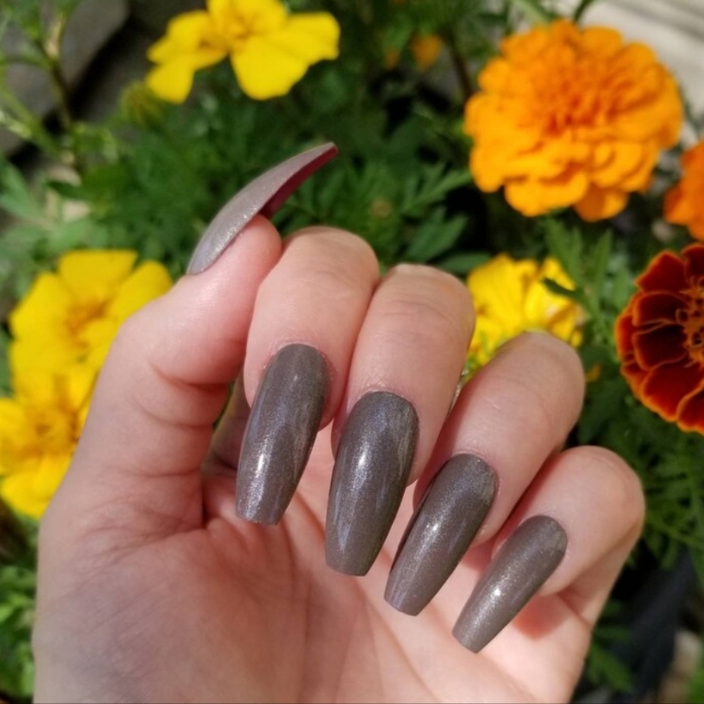 Simple Gray Coffin Nails With Purple Bottoms- New Hand Painted